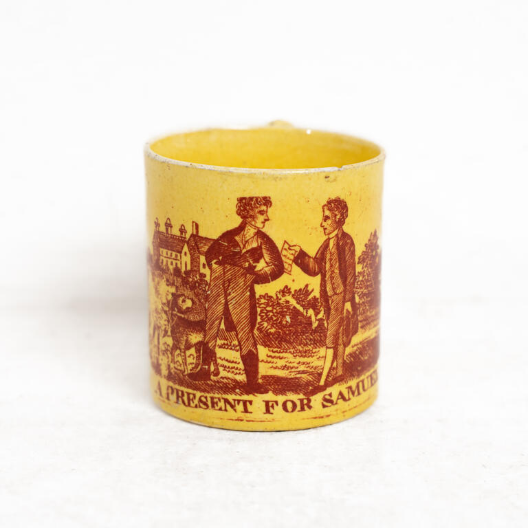 Canary Yellow Christening Mug: 'A Present for Samuel'