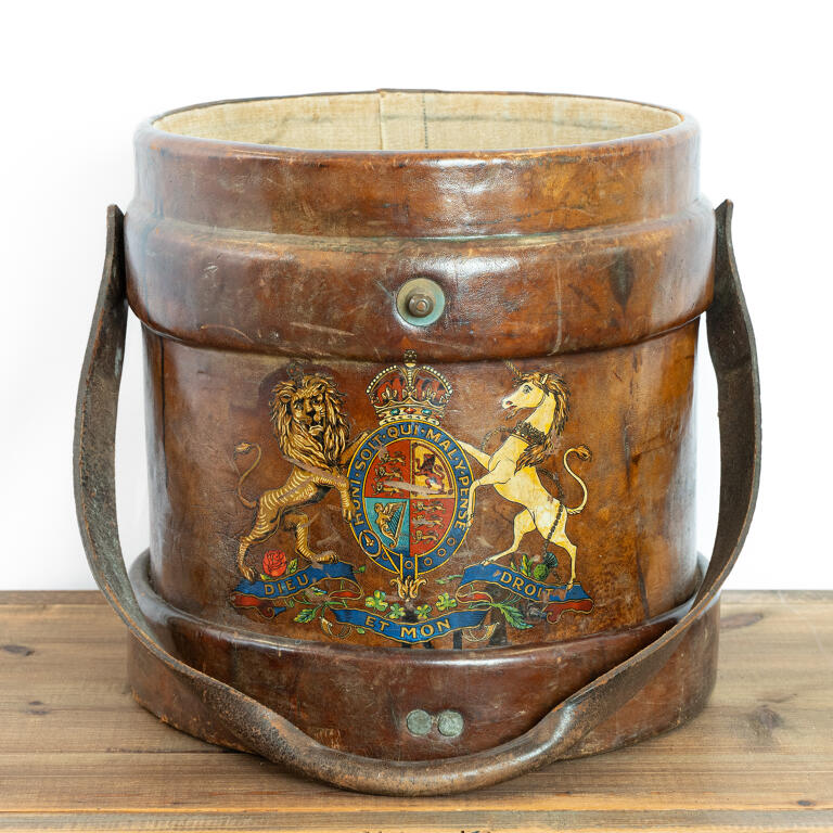 Large Armorial Leather Bucket