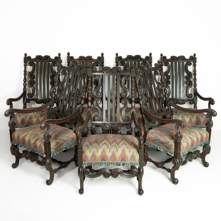 Seven Carolean Walnut Armchairs