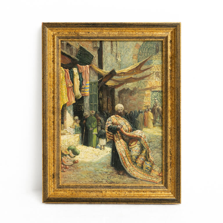 Set of Four Oils on Canvas: Carpet Sellers