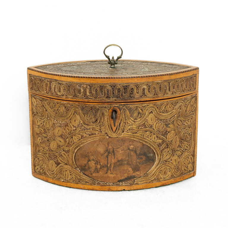 George III Satinwood Scrolled Paper Tea Caddy