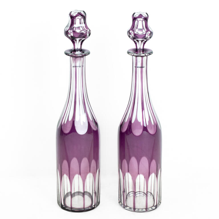 Pair of 19th Century Amethyst Overlay Glass Decanters with Stoppers