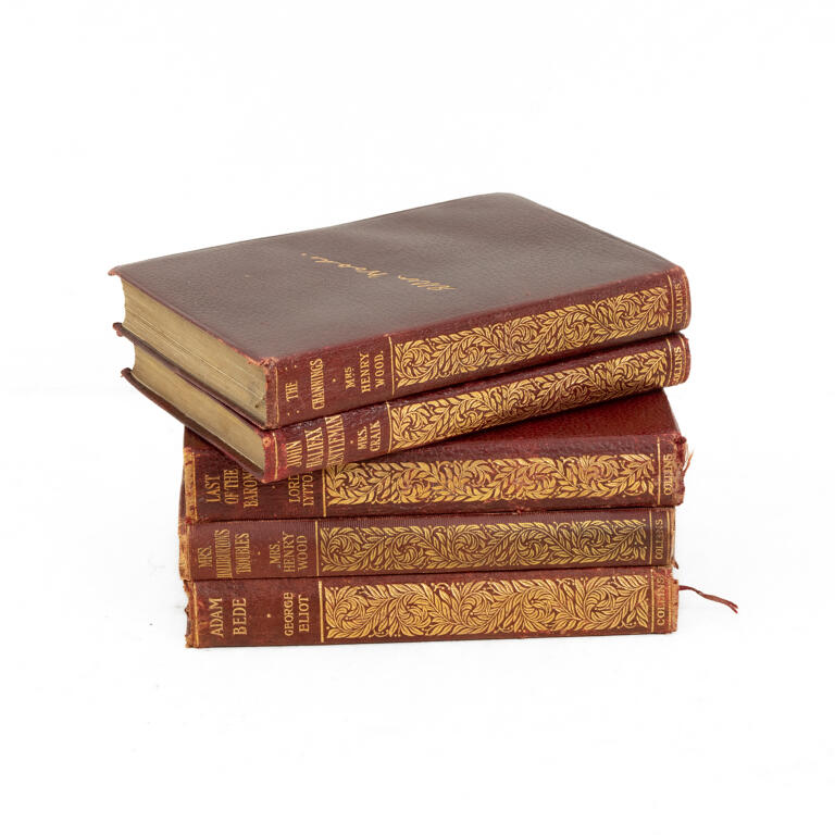Set of Five Gilt Tooled Leather Bound Books Published by Collins