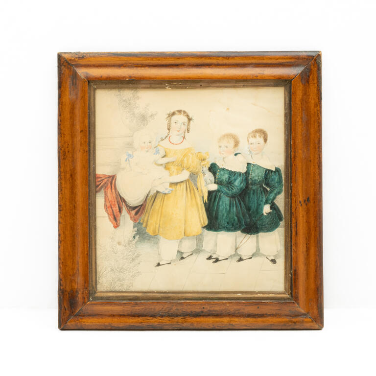 English School: Watercolour of a Family Group
