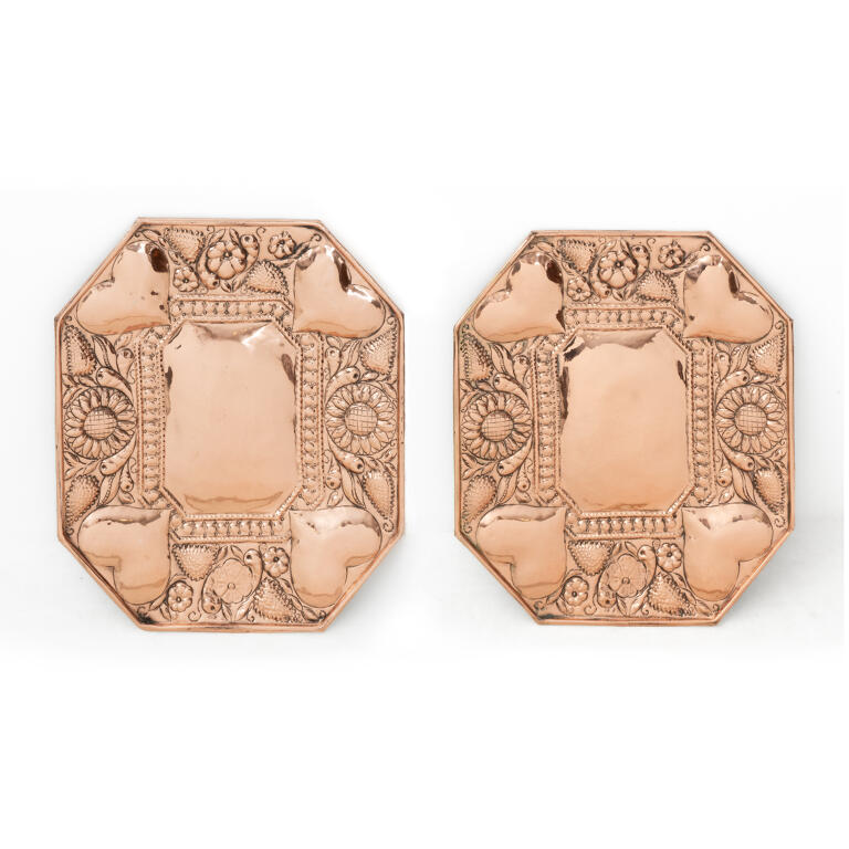 Arts and Crafts Repoussé Copper Heart Panels