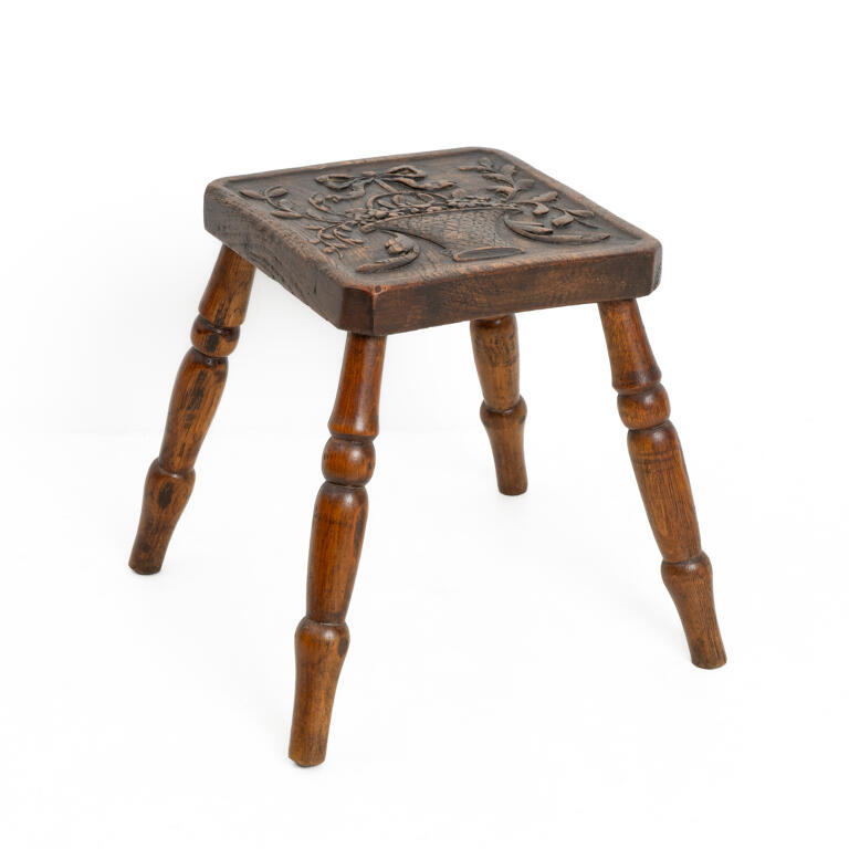 Carved Elm Stool
