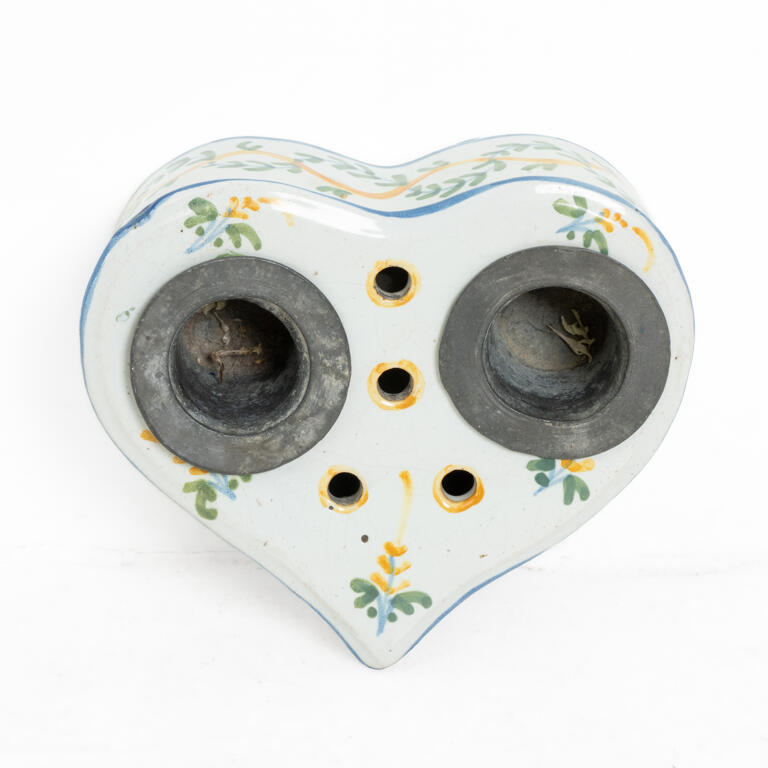 Heart-Shaped Faience Polychrome Inkwell