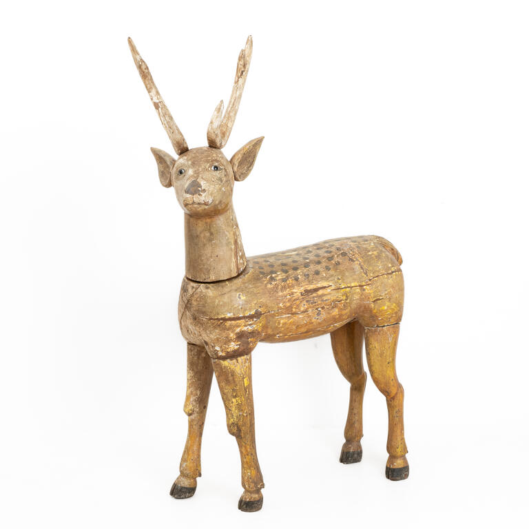 Carved Polychrome Paint Decorated Deer