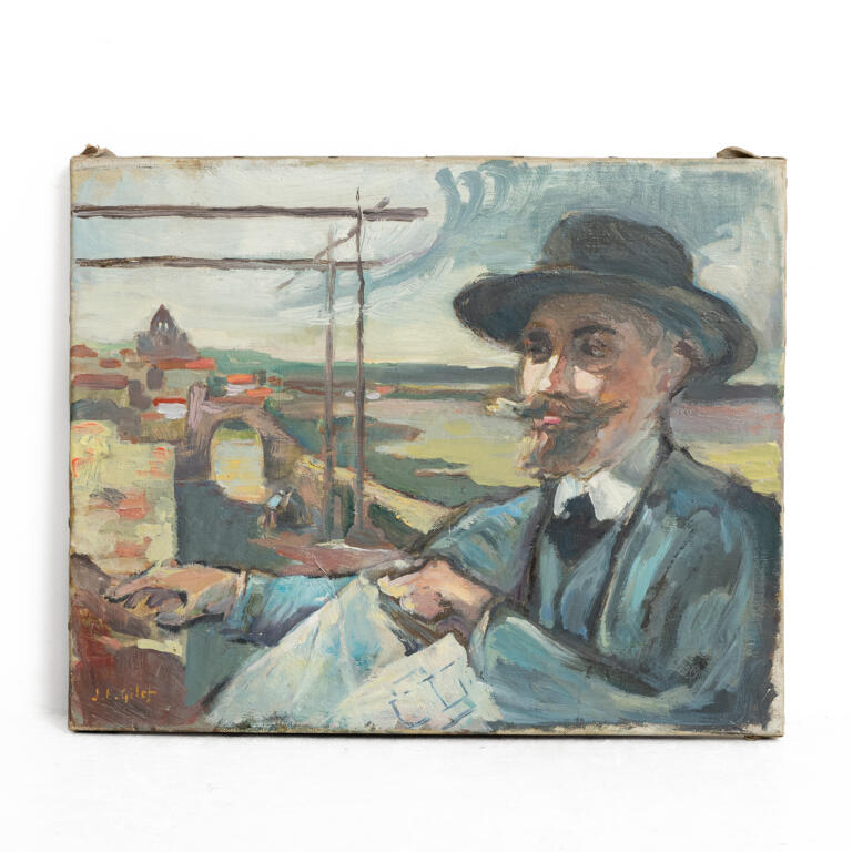 French School: Oil on Canvas: Man in a Fedora